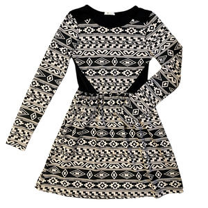 Everly Tan Black Geometric Long Sleeve Dress Womens Size S